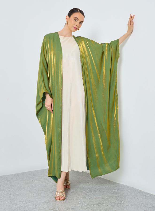 Take Two Metallic Batwing Sleeve Open Front Abaya - Image 1