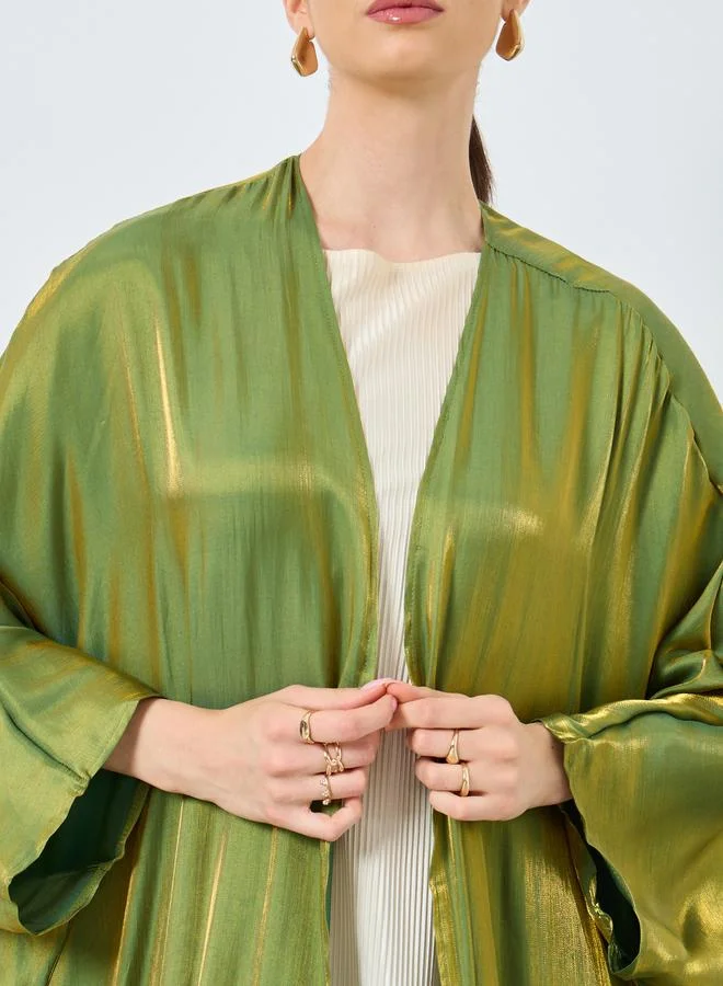 تايك تو Take Two Metallic Batwing Sleeve Open Front Abaya