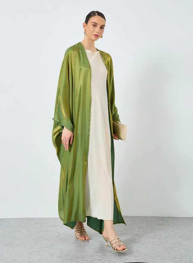 تايك تو Take Two Metallic Batwing Sleeve Open Front Abaya