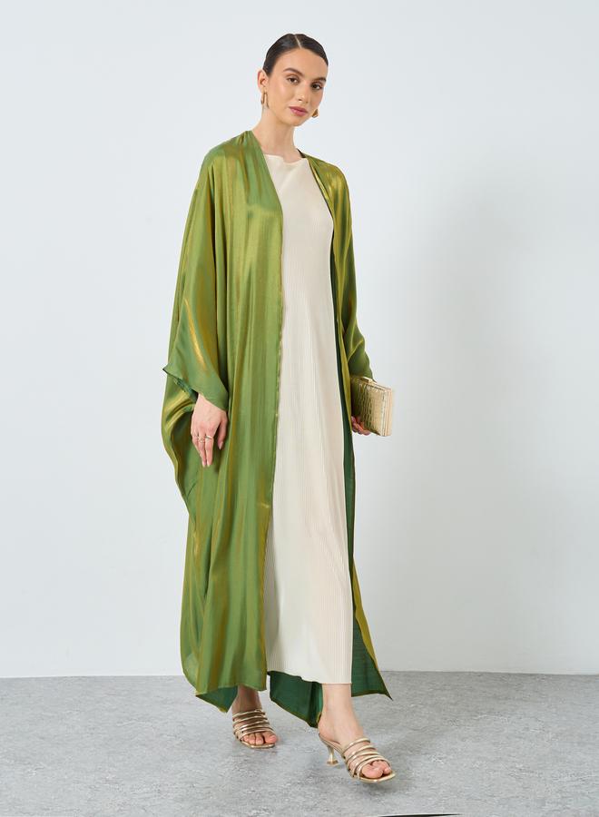 Take Two Metallic Batwing Sleeve Open Front Abaya - Image 2