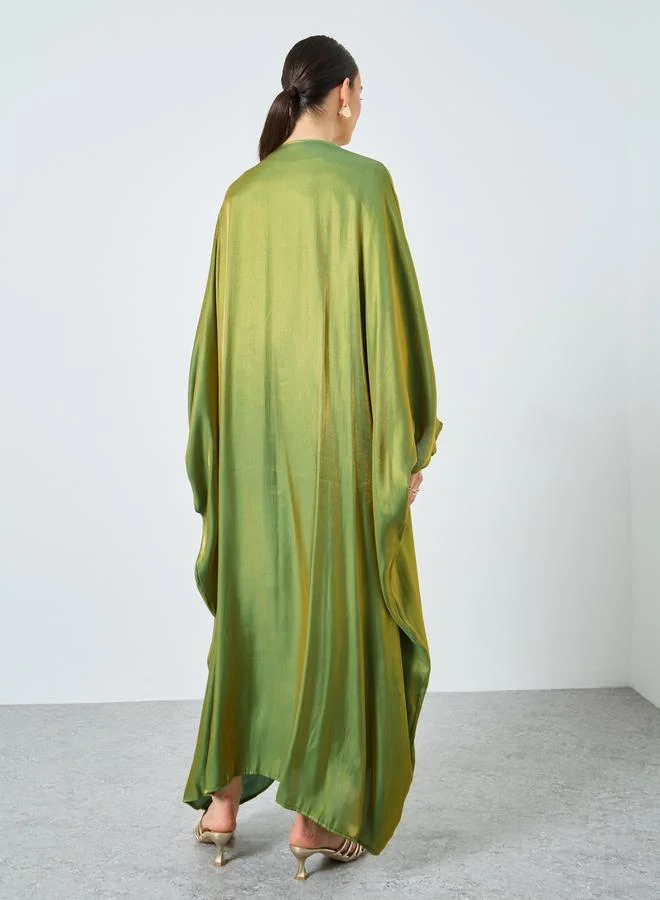 تايك تو Take Two Metallic Batwing Sleeve Open Front Abaya