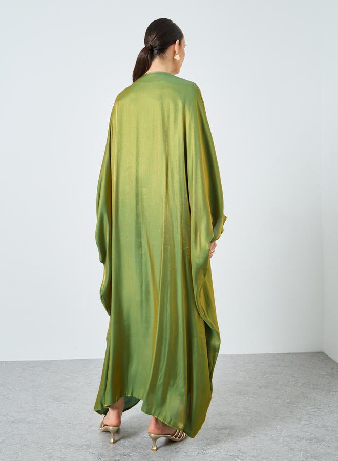 Take Two Metallic Batwing Sleeve Open Front Abaya - Image 5