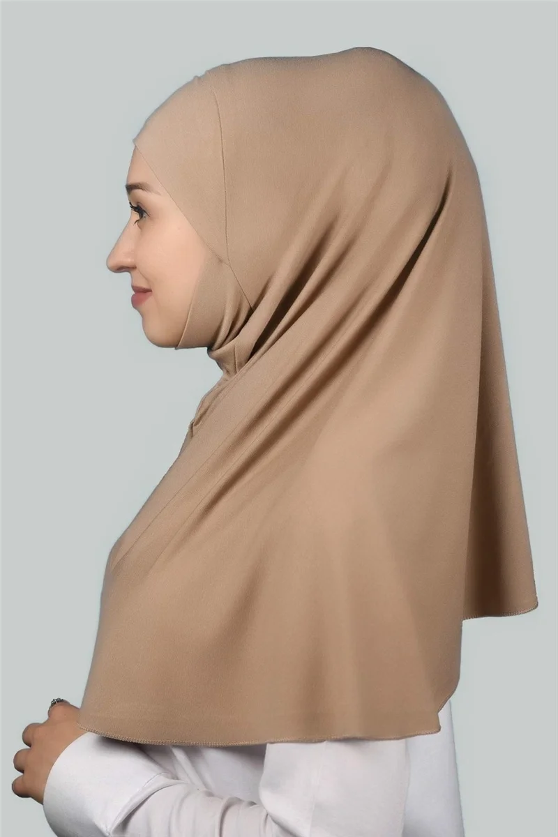 التوبة Ready-made Turban Practical Scarf with Veil Hijab with Nikap - Prayer Cover Soufflé (Xl) - Dark Beige