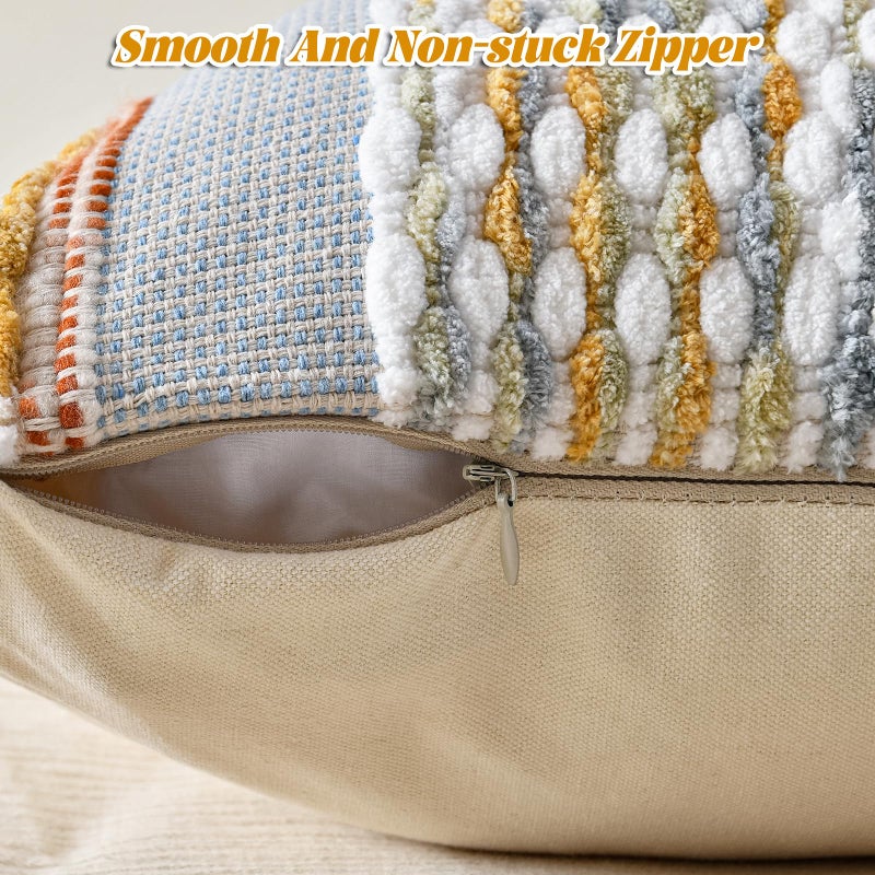 AmHoo Set of 2 Chenille Striped Textured Boho Throw Pillow Covers Aesthetic with Tassels Woven Decorative Pillow Case for Couch Bed Sofa Bedroom Modern Funky 18 x 18-Inch Grey - Image 3