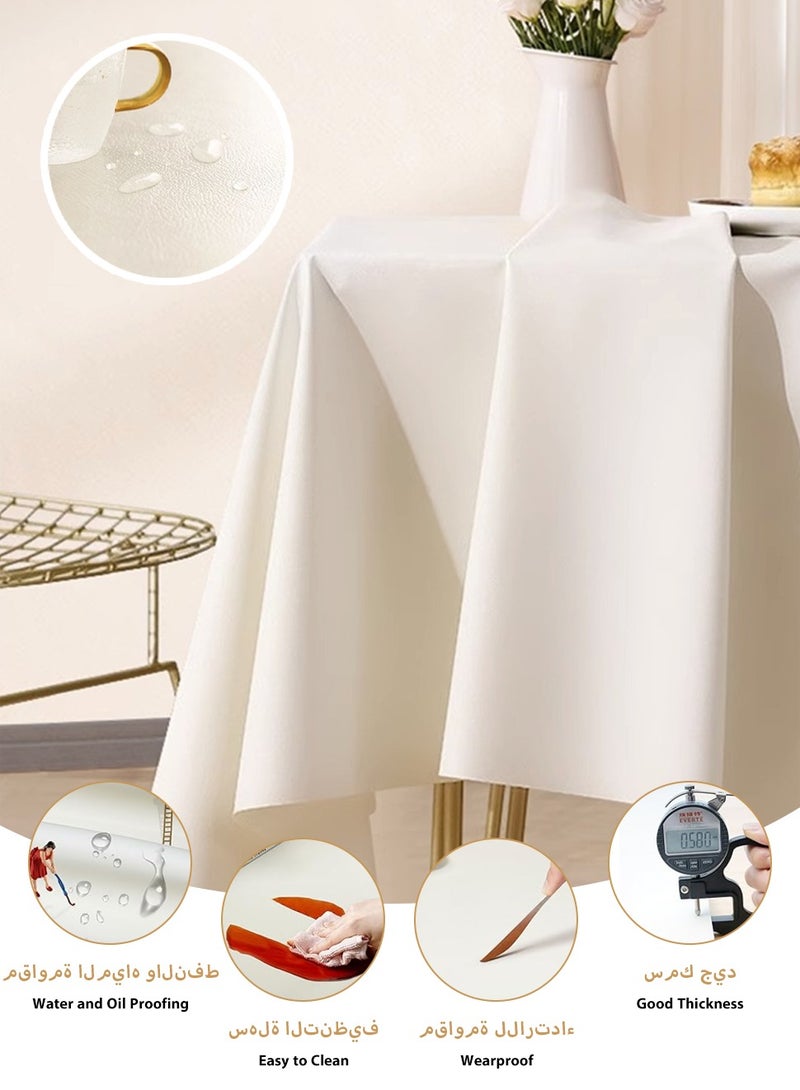 LEOKOR Lambskin Texture Table Cloth, Elegant Creamy Color Tablecloth, Water and Oil Resistant Desk Cover for Dining Room 140*200CM - Image 2