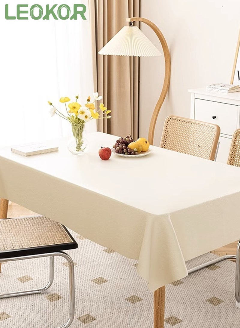 LEOKOR Lambskin Texture Table Cloth, Elegant Creamy Color Tablecloth, Water and Oil Resistant Desk Cover for Dining Room 140*200CM - Image 1