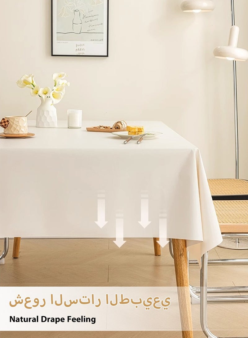 LEOKOR Lambskin Texture Table Cloth, Elegant Creamy Color Tablecloth, Water and Oil Resistant Desk Cover for Dining Room 140*200CM - Image 3