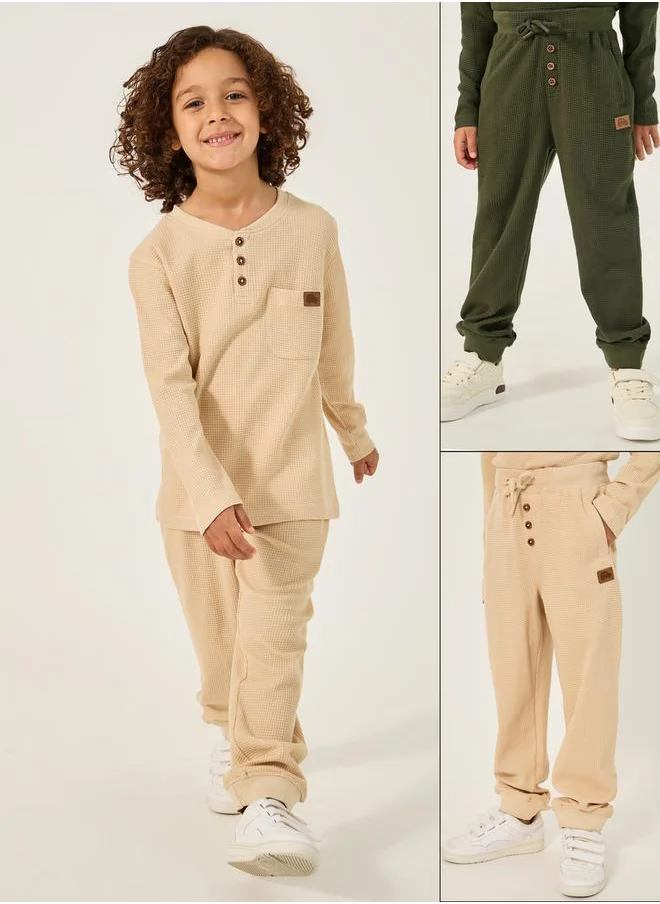 ستايلي Set of 2 - Textured Badge Detail Joggers with Pockets