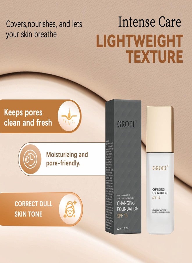 GROEI Color Changing Foundation Makeup SPF 15 | Self-Adjusting Color Changing Foundation & Color Corrector | Lightweight Buildable Coverage (30ml) - Image 3