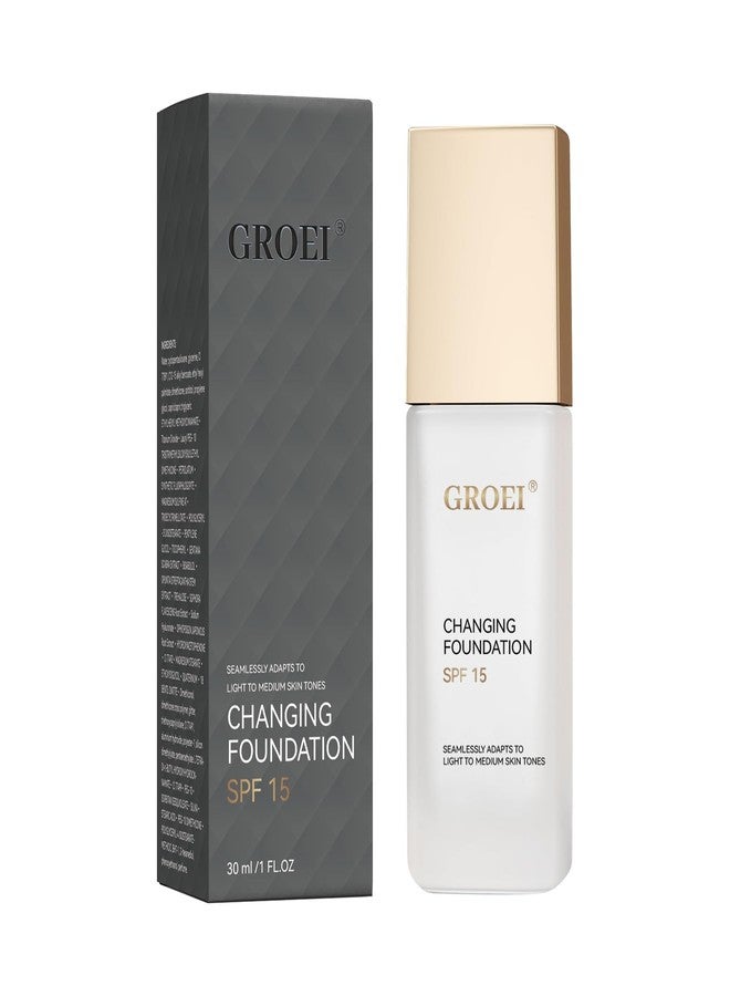 GROEI Color Changing Foundation Makeup SPF 15 | Self-Adjusting Color Changing Foundation & Color Corrector | Lightweight Buildable Coverage (30ml) - Image 1