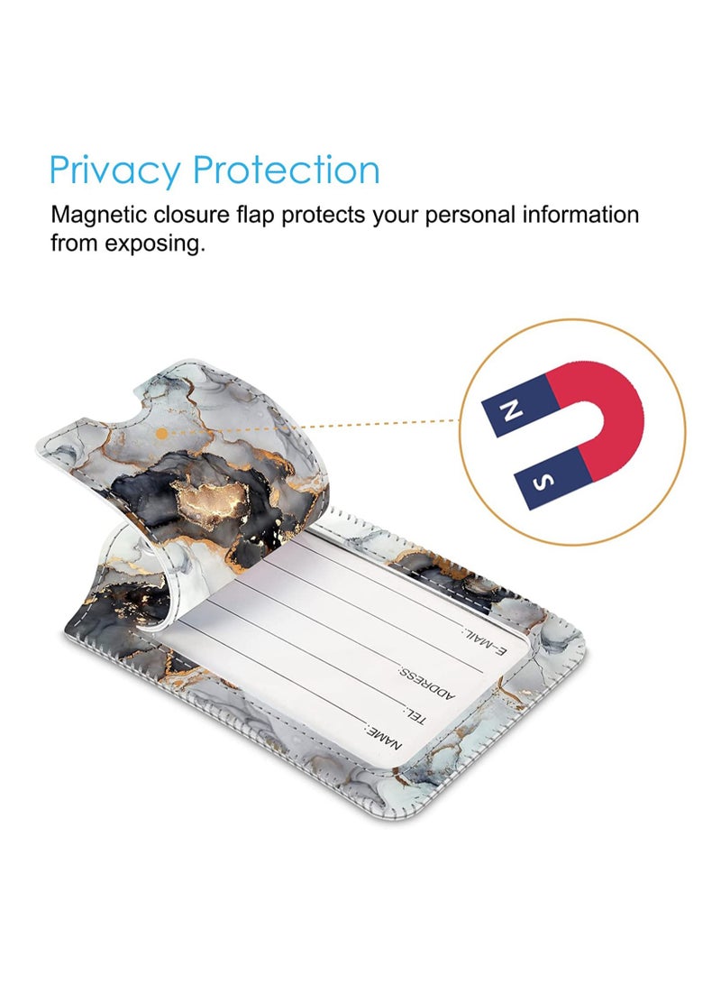 SYOSI 2 Pcs Luggage Tags Privacy Cover ID Label with Stainless Steel Loop and Address Card for Travel Bag Suitcase(Cloudy Marble)  - Image 5