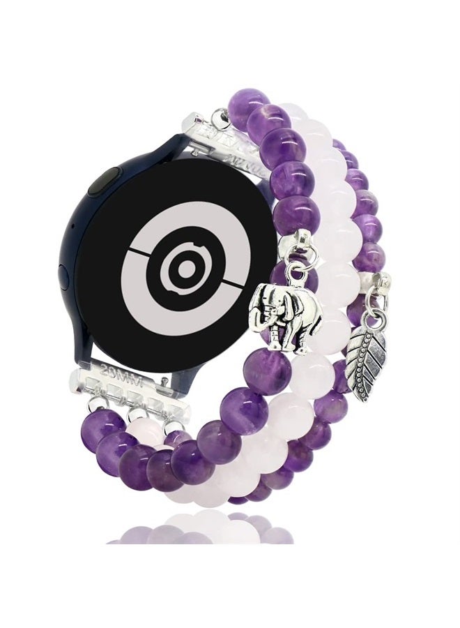 LuReen Beaded Band Compatible with Samsung Galaxy Watch 4 Band 40mm 44mm/Galaxy Watch Active 2 Band/Galaxy Watch 5/Galaxy Watch 5 Pro 45mm, 20mm Natural Stone Bracelet Replacement Band for Women - Image 1