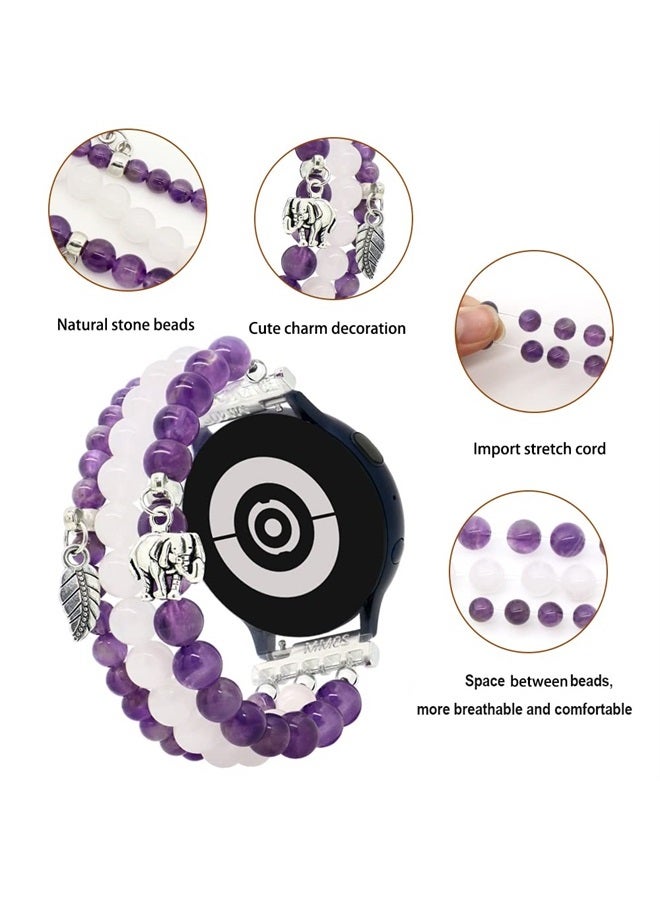 LuReen Beaded Band Compatible with Samsung Galaxy Watch 4 Band 40mm 44mm/Galaxy Watch Active 2 Band/Galaxy Watch 5/Galaxy Watch 5 Pro 45mm, 20mm Natural Stone Bracelet Replacement Band for Women - Image 2