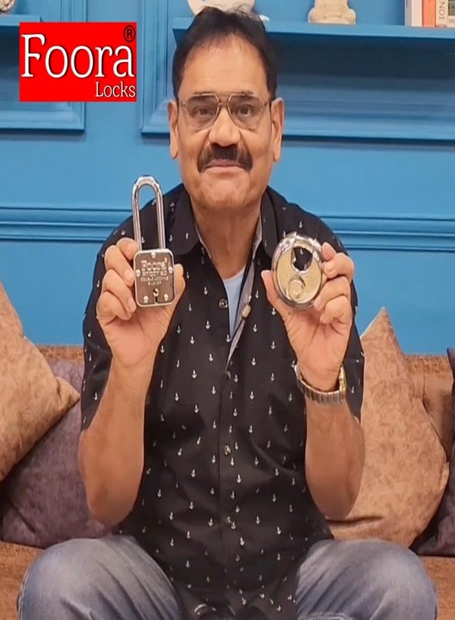 Foora 5 Keys Round Lock with Double Locking 8 Lever Security Aligarh Door Padlock Original Photo (Silver Finsih, Size 65 mm) (Medium Lock) - Image 3