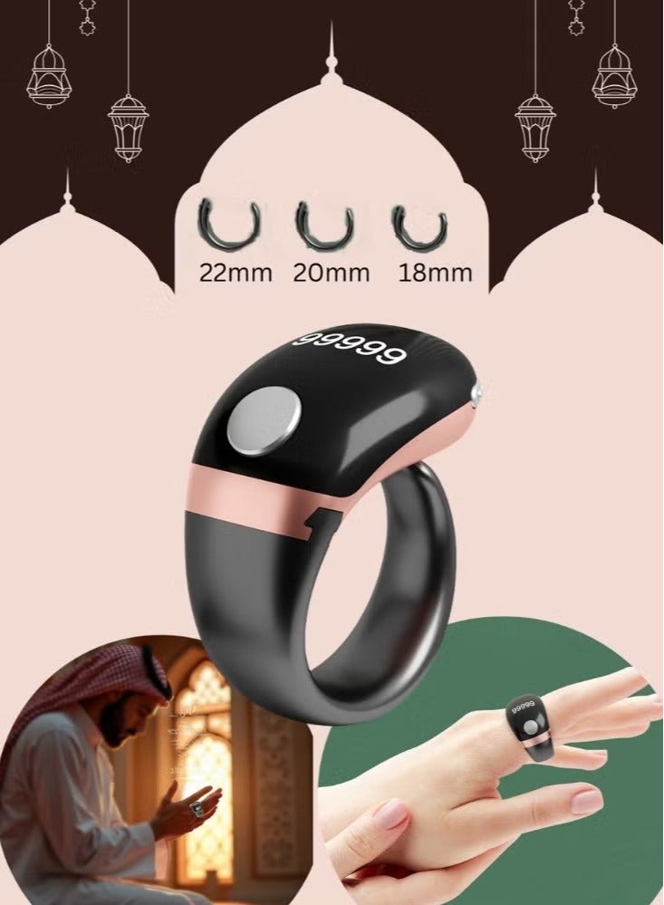 Lightweight Prayer Smart Ring, Lucky Ring, Tasbih Counter, Large Battery, OLED Display,Digital Watch Ring,Tasbeeh Beads Ring,Electronic rosary,Forgiveness Ring, Ramadan Gift,Eid al-Fitr,Daily Wear & Gift Giving,for Man & Women, Zikr Ring Including 3 Compatible Sizes (18mm/20mm/22mm) Prayer Time Reminder with Vibration Reminder Tasbih Counter and Bluetooth Connection - Image 1