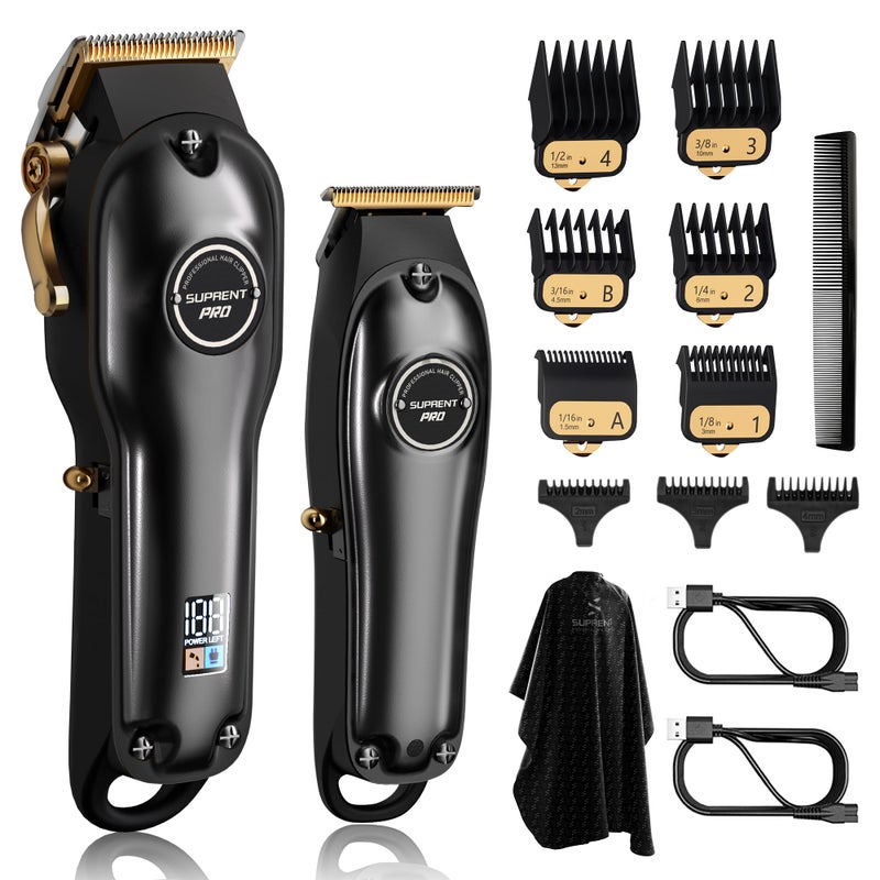 SUPRENT PRO Professional Hair Clippers for Men- Hair Cutting Kit & Zero Gap T-Blade Trimmer Combo- Cordless Barber Clipper Set with LED Display for Mens Gifts(Black) - Image 1
