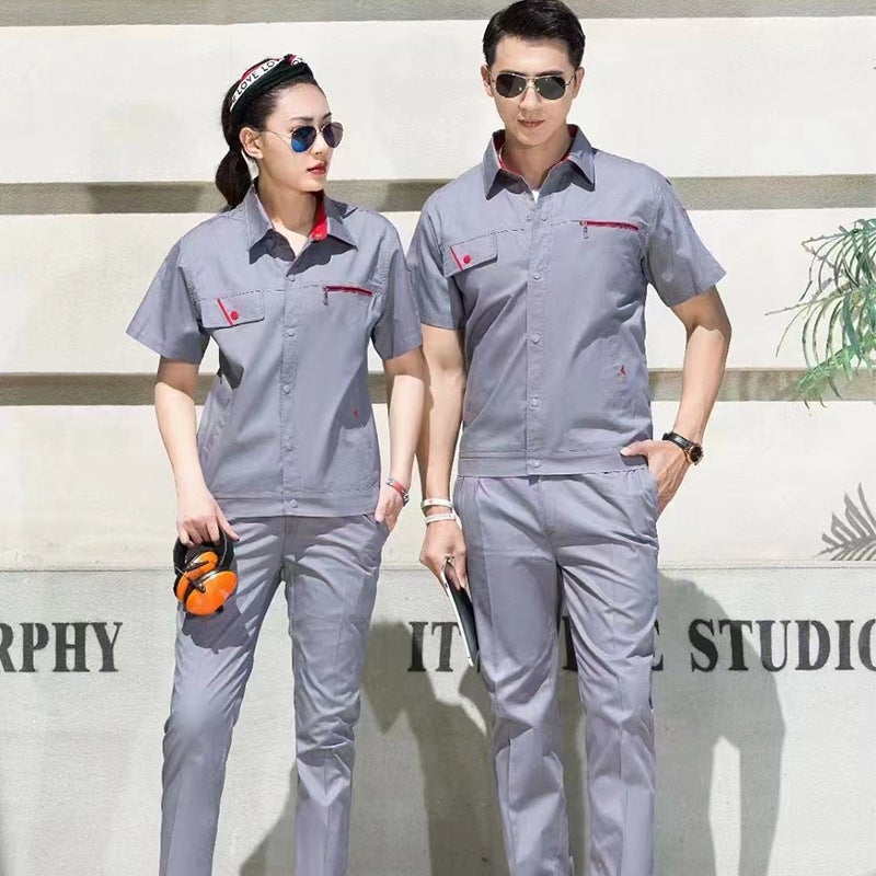 Summer short-sleeved workshop work clothes wear-resistant mens and womens same-style work clothes moisture-wicking work clothes breathable and comfortable wholesale gray work clothes 
