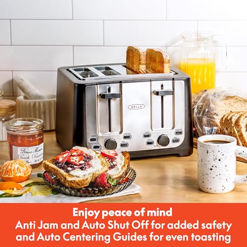 BELLA 4 Slice Toaster with Auto Shut Off - Extra Wide Slots & Removable Crumb Tray and Cancel, Defrost & Reheat Function - Toast Bread & Bagel, Black - Image 5