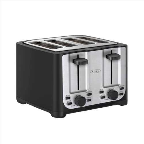 BELLA 4 Slice Toaster with Auto Shut Off - Extra Wide Slots & Removable Crumb Tray and Cancel, Defrost & Reheat Function - Toast Bread & Bagel, Black - Image 1