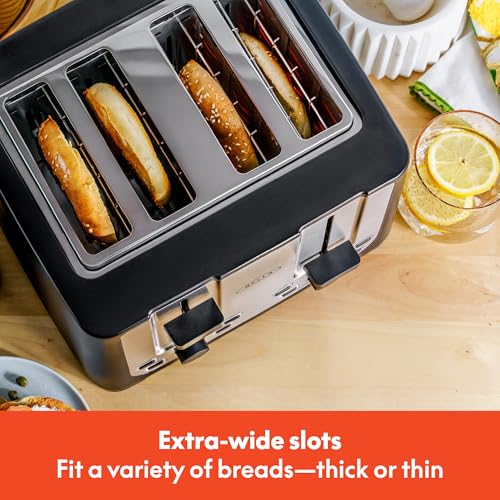BELLA 4 Slice Toaster with Auto Shut Off - Extra Wide Slots & Removable Crumb Tray and Cancel, Defrost & Reheat Function - Toast Bread & Bagel, Black - Image 2