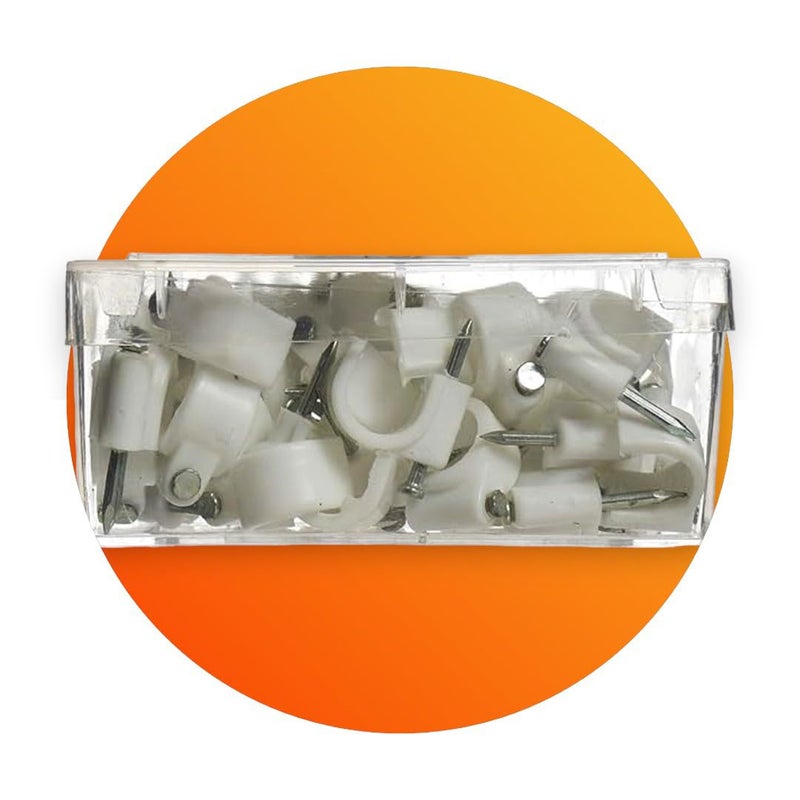 Circle Cable Wire Clips 6mm (100 pcs) Cable Management RG6 RG59 CAT5 CAT6 RJ45 Electrical Ethernet Dish TV Speaker Wire Cord Tie Holder Single Coaxial Nail Clamps - Image 1
