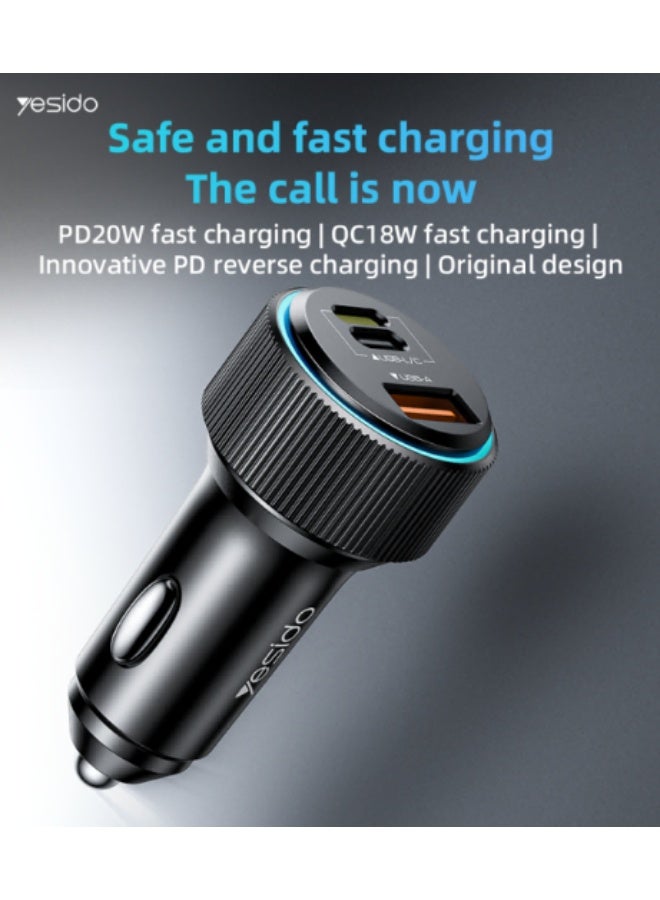 Yesido Y60 38W Innovative PD Reverse Charging Built-in TC And IP Cable Dual Port Fast Charging Car Charger Integrated Universal Solution | Model Y60 | By Yesido - Image 2