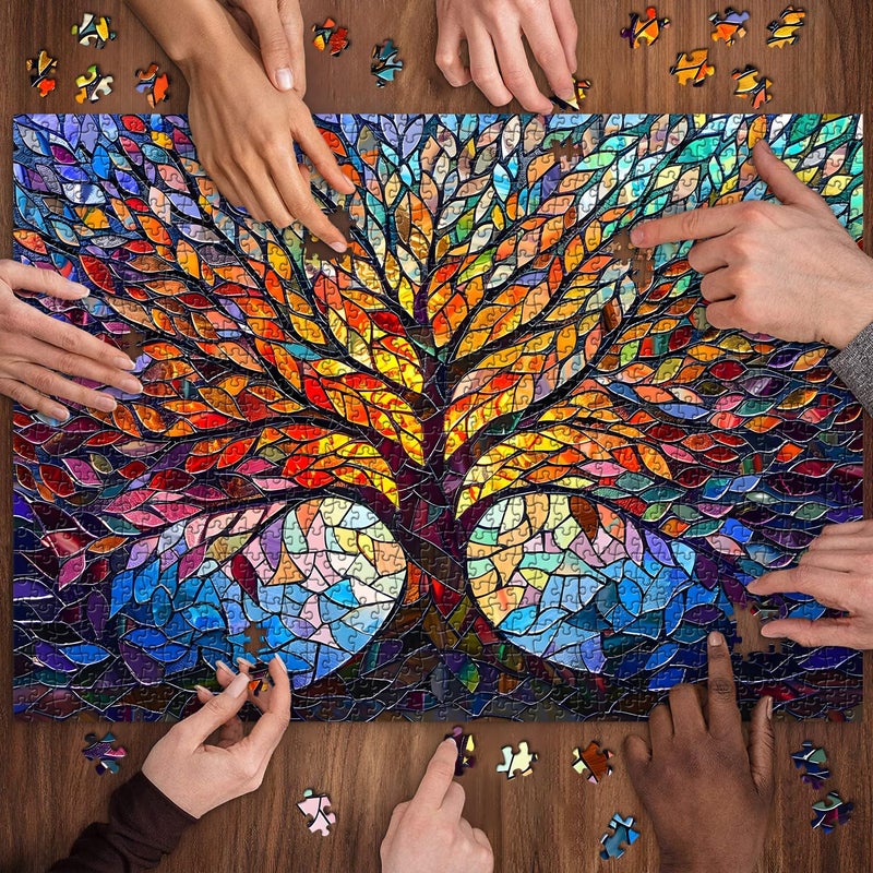 PICKFORU Stained Glass Puzzle Tree of Life Puzzles for Adults 1000 Pieces, Impossible Hard Difficult Challenging Puzzles for Adults, Colorful Mosaic Tree of Life Jigsaw Puzzle 1000 Pieces - Image 5
