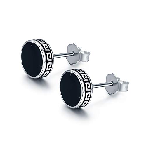 CUOKA MIRACLE Black Round Stud Earrings,Celtic Knot Earrings Sterling Silver Paint Dot Circle Disc Tiny Stud Earrings Hypoallergenic Minimalist Earrings Christmas Gifts for Women Men Teens 8mm - Image 1