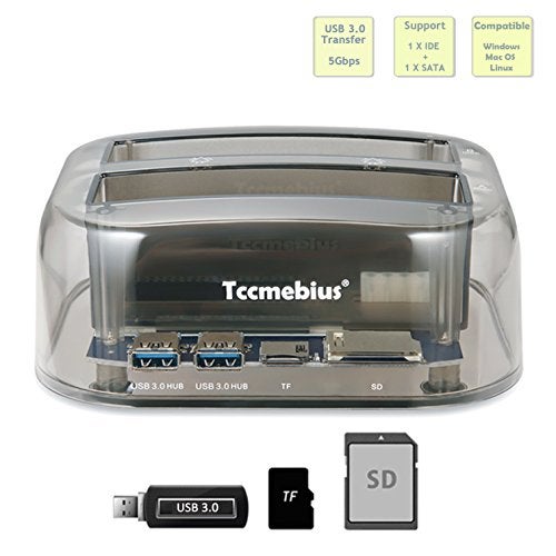 Tccmebius TCC-S865 USB 3.0 to SATA IDE Dual Slots External Transparent Hard Drive Docking Station with Card Reader and 2 Ports USB 3.0 Hub for 2.5 3.5 Inch IDE SATA I/II/III HDD SSD - Image 3