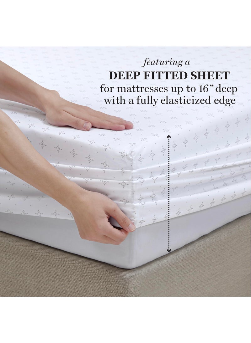 MARTHA STEWART Ultra Soft Brushed and Washed Microfiber 4 Piece Sheet Set  Easy Care  Comfy Bed Sheets with Deep Pocket  1 Flat Sheet  1 Fitted Sheet  2 Std. Pillowcases  Queen Size  Light Gray