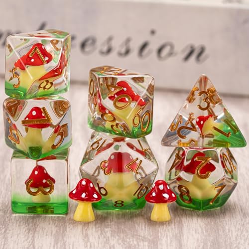 Maywin Mushroom Resin Dice SetPolyhedral Dice Mushroom Inclusion DiceRPG DD Dice Set for Dungeons and Dragons MTG RPG Role Playing Games for 15 Years and Up - Image 5