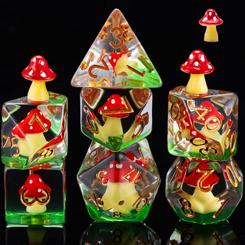 Maywin Mushroom Resin Dice SetPolyhedral Dice Mushroom Inclusion DiceRPG DD Dice Set for Dungeons and Dragons MTG RPG Role Playing Games for 15 Years and Up - Image 1