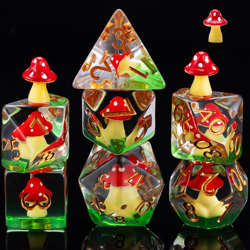 Maywin Mushroom Resin Dice SetPolyhedral Dice Mushroom Inclusion DiceRPG DD Dice Set for Dungeons and Dragons MTG RPG Role Playing Games for 15 Years and Up - Image 3