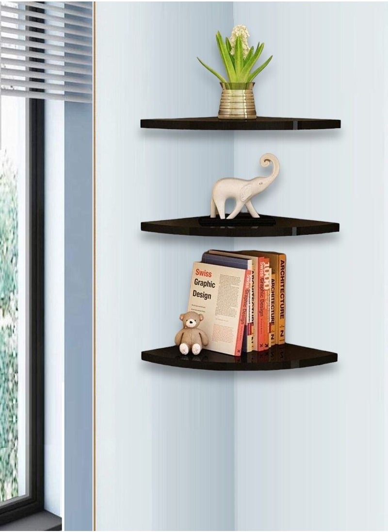 CATANES - Corner Wall Shelf Wall Mounted Floating Corner Shelf 3 Tiers Storage Decorative Shelf for Home Decor Living Room Bedroom Bathroom Kitchen Office Black - Image 1