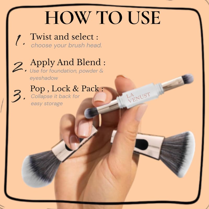 LA VENUST 4 in 1 Makeup Brush with Triangle Puff | Feathery Soft Bristles Makeup Brush for Women | Reusable Makeup sponge Face Sponge Puff | Foundation, Powder, Eyeshadow Blending Brush - Image 4
