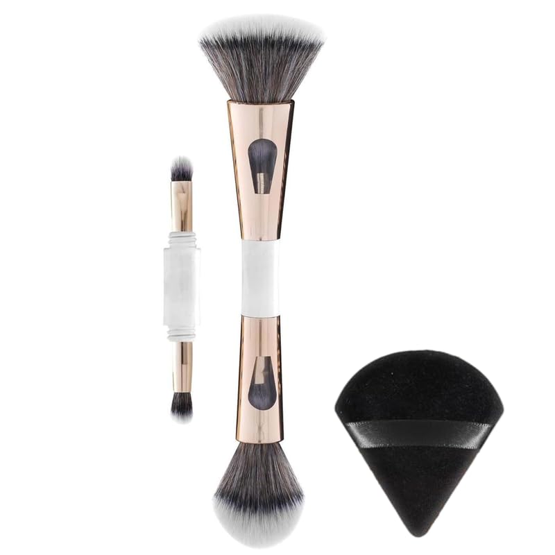 LA VENUST 4 in 1 Makeup Brush with Triangle Puff | Feathery Soft Bristles Makeup Brush for Women | Reusable Makeup sponge Face Sponge Puff | Foundation, Powder, Eyeshadow Blending Brush - Image 1