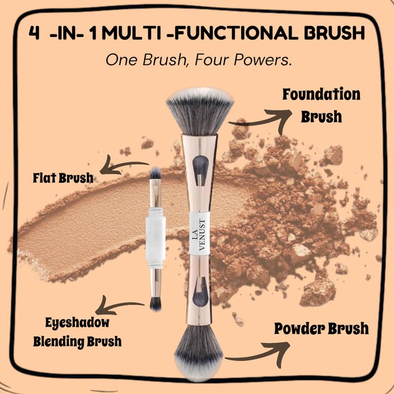 LA VENUST 4 in 1 Makeup Brush with Triangle Puff | Feathery Soft Bristles Makeup Brush for Women | Reusable Makeup sponge Face Sponge Puff | Foundation, Powder, Eyeshadow Blending Brush - Image 3