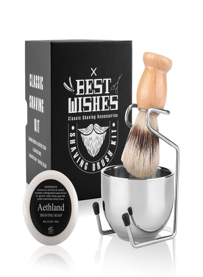Aethland Shaving Brush Set for Men, 4 in1 Include 100g Shaving soap, Badger Shaving Brush and Stainless Steel Shaving Stand & Shaving Bowl for Husband Birthday Boyfriend Father's Day Gifts（Upgrade W) - Image 1