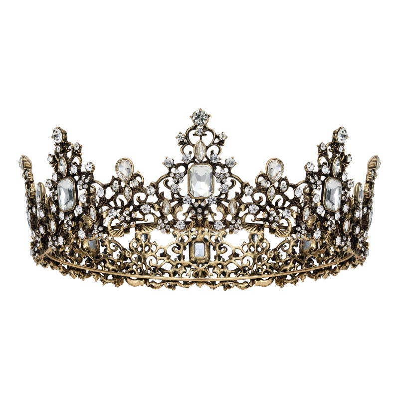 SWEETV Jeweled Baroque Queen Crown for Women  Rhinestone Wedding Tiaras and Crowns Bronze Costume Hair Accessories for Cosplay Birthday Party Victoria