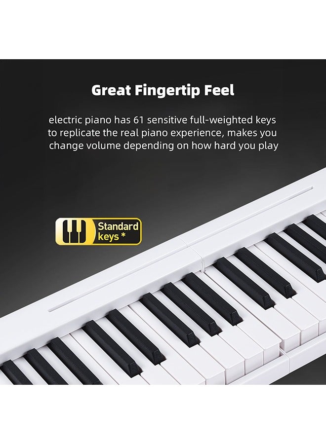 Folding 61-Key Digital Piano, Portable Keyboard for Beginners  Adults with Carry Bag, Power Adapter and Stand - White - Image 5