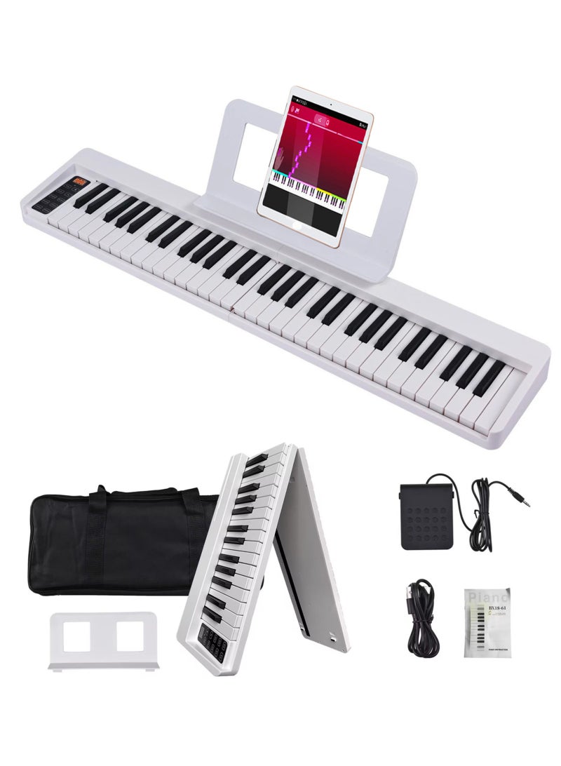 Folding 61-Key Digital Piano, Portable Keyboard for Beginners  Adults with Carry Bag, Power Adapter and Stand - White - Image 1