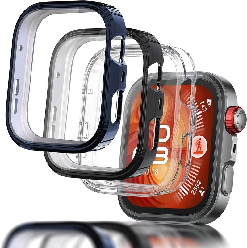 KASTWAVE 3-Pack Watch Case for Huawei Watch Fit 4 Pro, Soft TPU Full-Coverage Protective Cover with Screen Protector, Clear/Black/Blue - Image 1