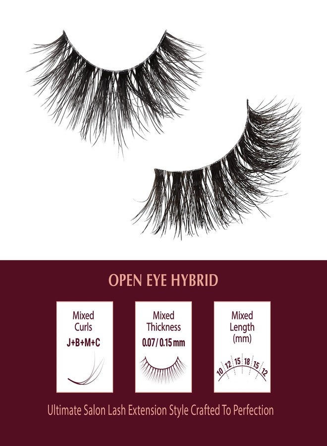 iEnvy i•ENVY Extension False Lashes, Hybrid Salon Lash Clear Invisible Band Strip Natural Look Mixed Volume Curl Eyelashes Wispy Fluffy Cat Eye Fake Lashes (Open Eye) - Image 2
