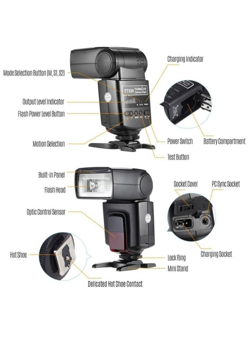 TT520ⅡUniversal On-Camera Flash Electronic Speedlite + AT-16 2.4G Wireless Trigger Transmitter Guide Number 33 S1 S2 Modes Replacement for Canon Nikon Pentax - Image 5