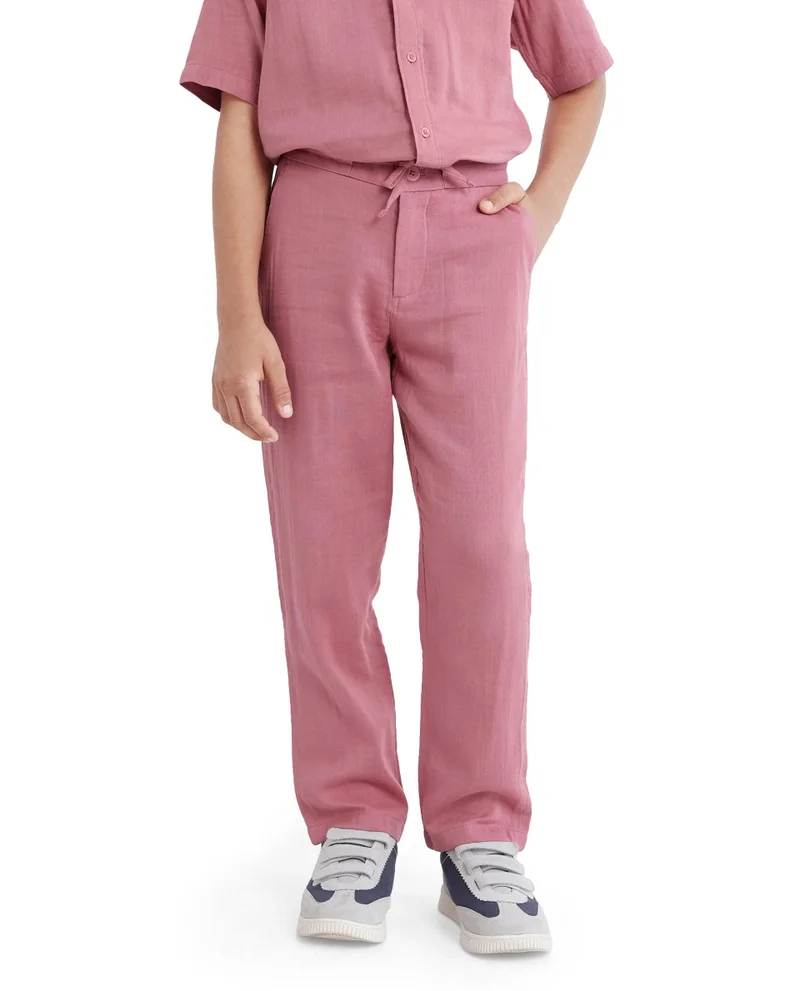 رير ونز Rare Ones Kids Pastor-K Dusky Pink Cotton Regular Fit Solid Trouser