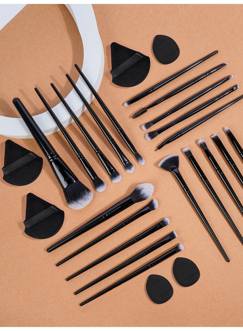 MAANGE Makeup Brushes Set, Professional 26 Pcs Makeup Kit, Include Powder Foundation Concealers Blush Eye shadows 20 Pcs Makeup Brushes and 3 Pcs Powder Puff, 3 Pcs Mini Finger Cushion Puff (Black) - Image 2