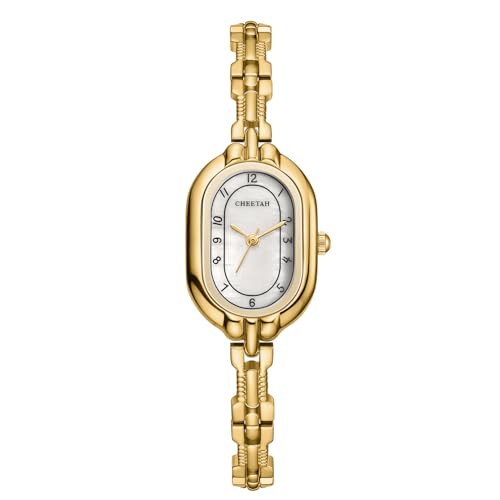 CHEETAH Gold-Tone Watches for Women, Small Vintage Bangle, Easy Read Numeral Dial in White, Waterproof - Image 1