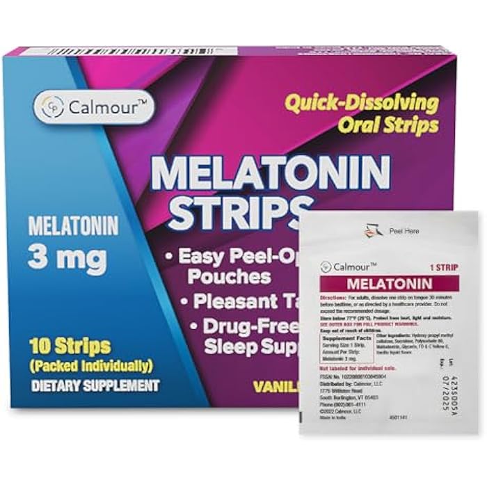 CALMOUR 10 Oral Sleep Strips | Quick-Dissolving 3mg Melatonin Strip | Works Faster Than Gummies | Relaxation Napping Supplements | The Ultimate Sleeping Aid for Better Rest and Eye Health - Image 1