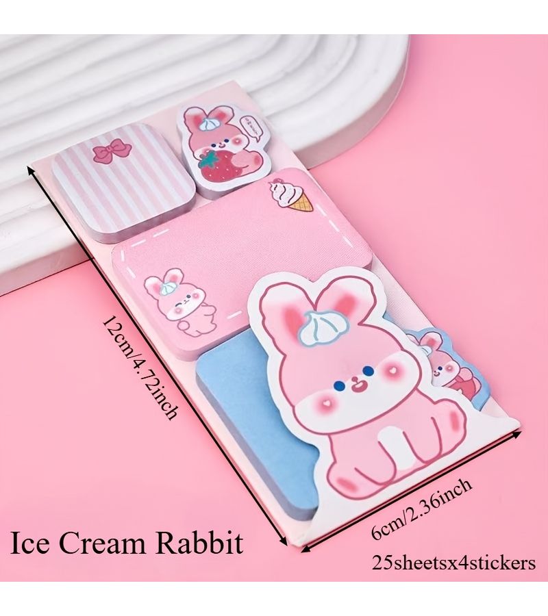 Cute Ice Cream Bunny 3pcs Cartoon Animal Sticky Notes Memo Notepad Student Hand Account Stickers - Image 2