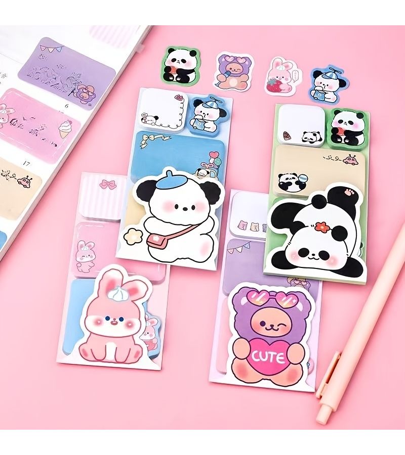 Cute Ice Cream Bunny 3pcs Cartoon Animal Sticky Notes Memo Notepad Student Hand Account Stickers - Image 3